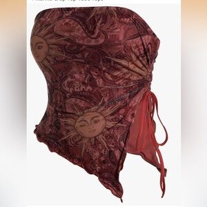 Boho Strapless Sun Print Mesh Lined Tube Top